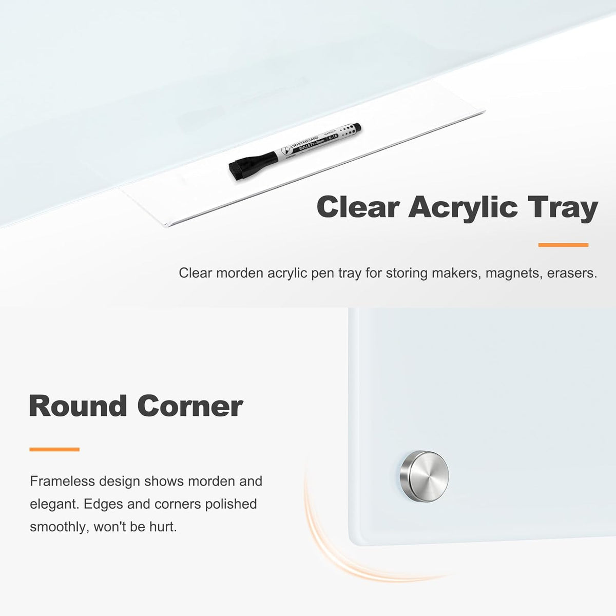 Tempered Glass Whiteboard 24" x 18" Magnetic Glass Dry Erase Board