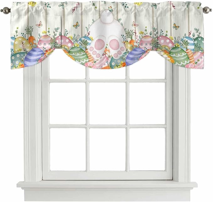 Easter Tie Up Valance Curtains for Windows, Kitchen Curtains Window Shades