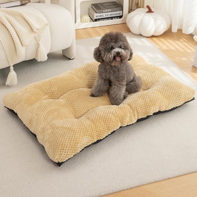 Washable Dog Bed for Large Breeds, Extra Cushioned Crate Mattress with Removable Fluffy Cover, Non-Slip Orthopedic Pet Pad, Machine Washable Kennel Mat(Pink,XXL)
