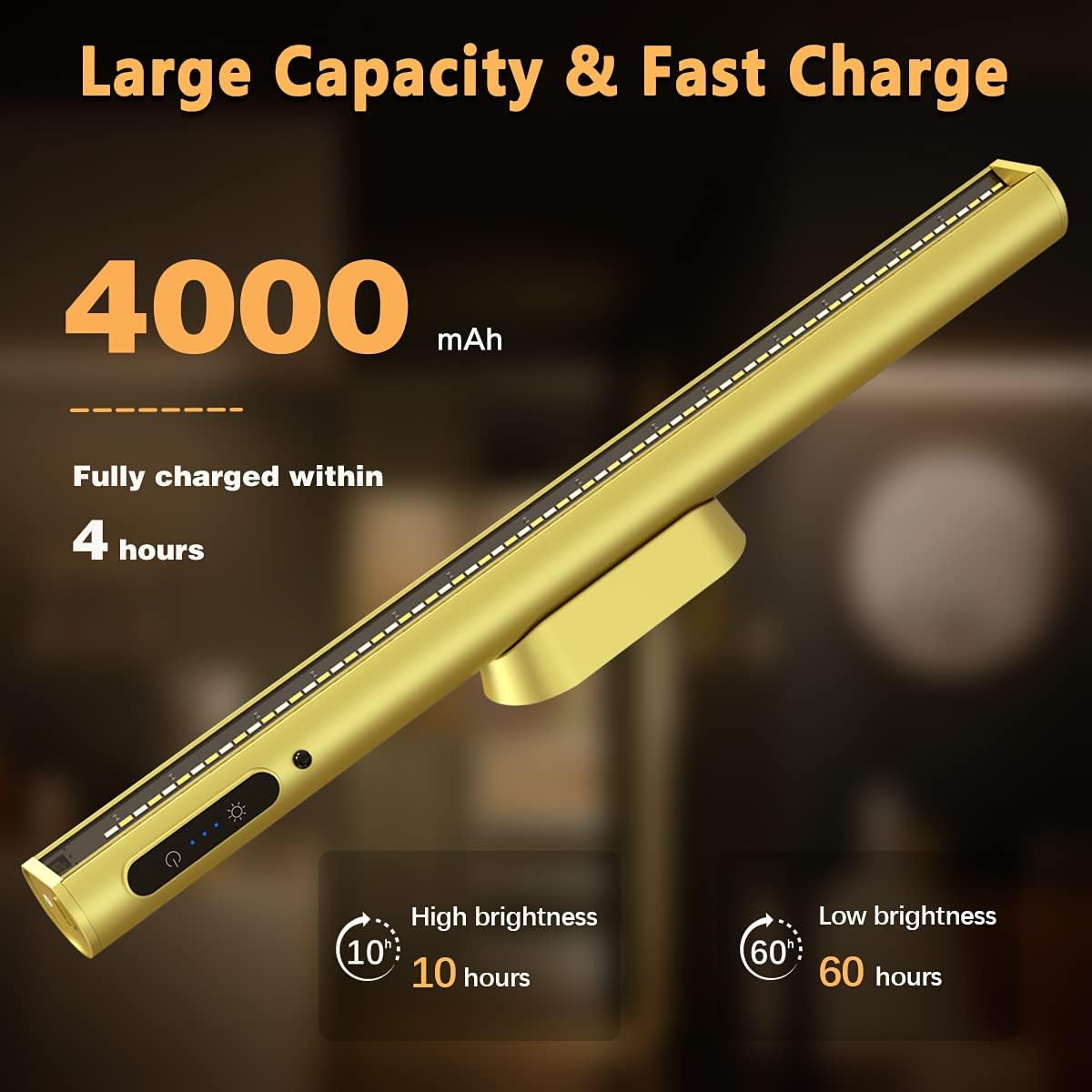Rechargeable Magnetic LED Light Bar, 4000mAh Wireless Closet Light