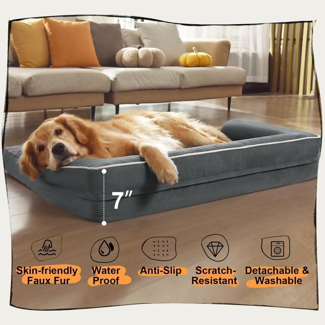 Dog Bed Medium Size Dog-Orthopedic Waterproof Bed for Dogs,Foam Couch Sofa with Washable Removable Cover & Non-Slip Bottom-Dark Grey