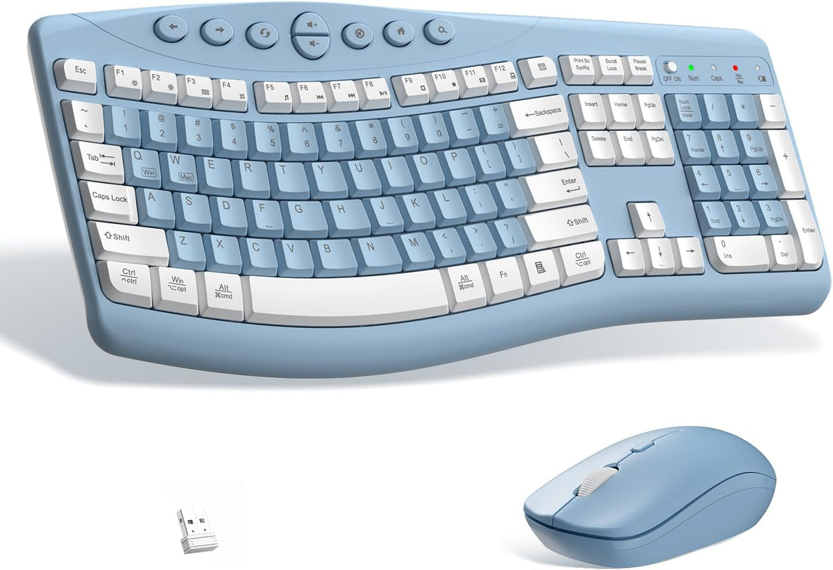 Wireless Keyboard and Mouse Combo Silent for Office,Ergonomic Curved Design