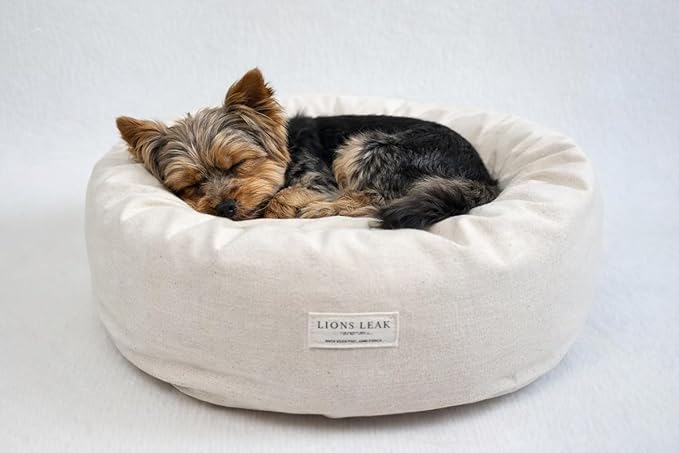 Organic Cotton Canvas Round Dog Bed – Removable Washable Cover, Natural Raw Cotton Fill, Supportive Bolster, Non-Toxic & Hypoallergenic, Made in USA (Natural, X Small 18" x 6" inches)