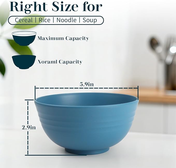 Bowls for Kitchen 8 PCS, Unbreakable Wheat Straw Bowl 26 OZ, Alternative to