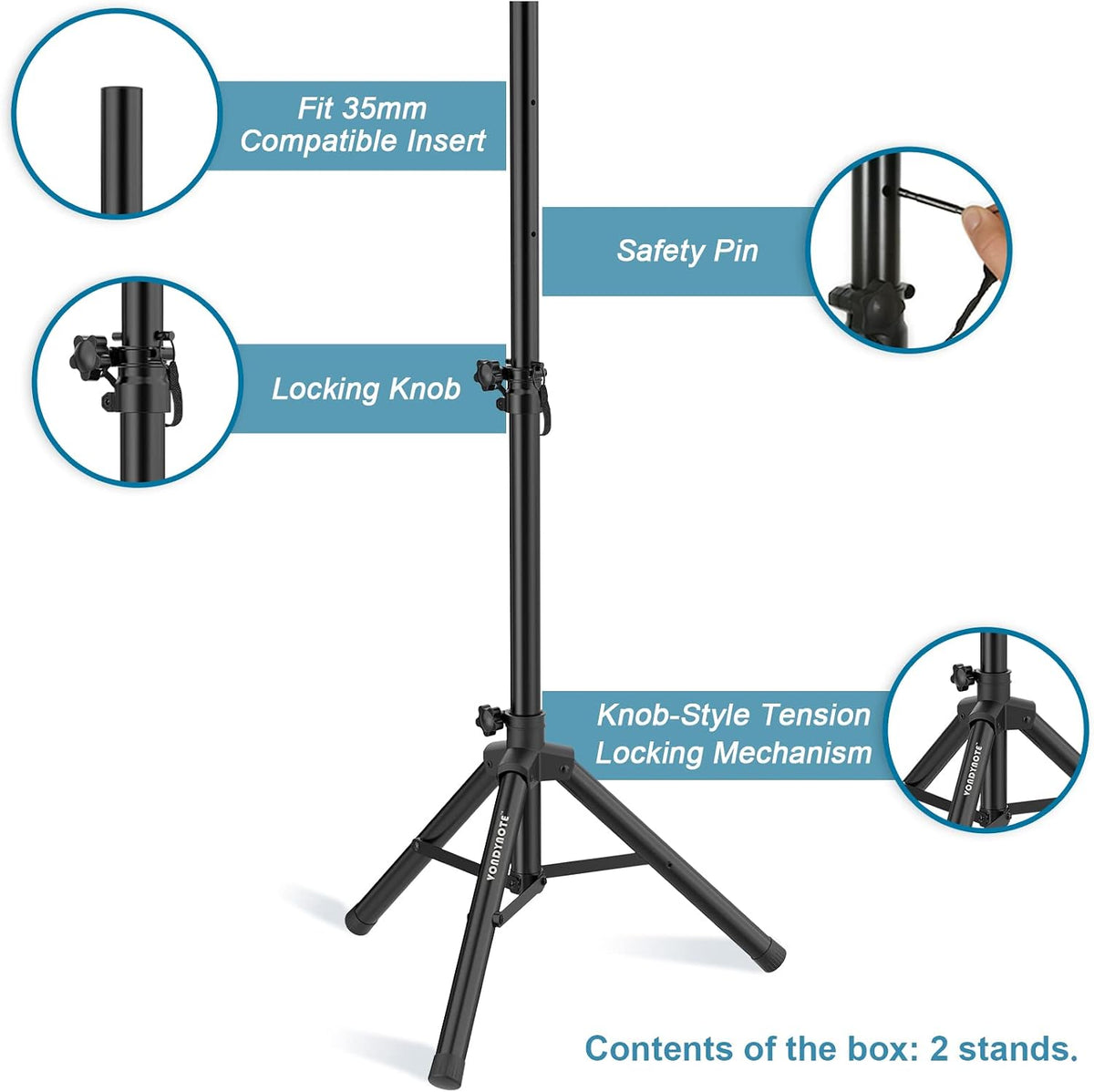Vondynote Tripod Speaker Stands Pair 33.5"-53.5" PA DJ Mini Speaker Stands