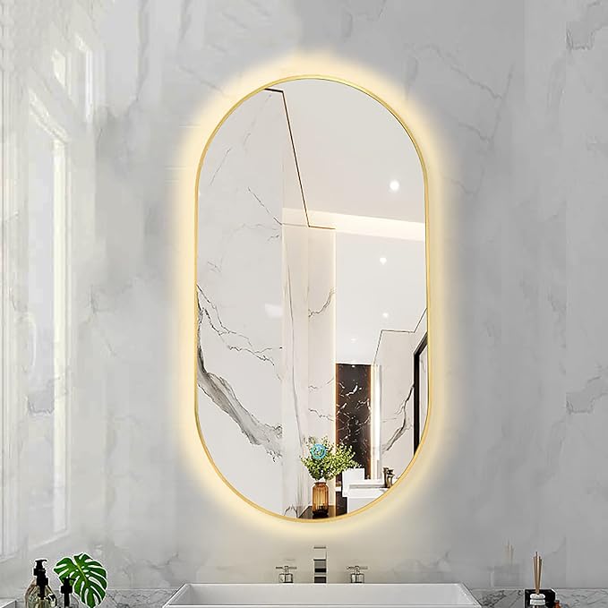 Oval LED Illuminated Bathroom Mirror, Wall-mounted Vanity Makeup Mirror