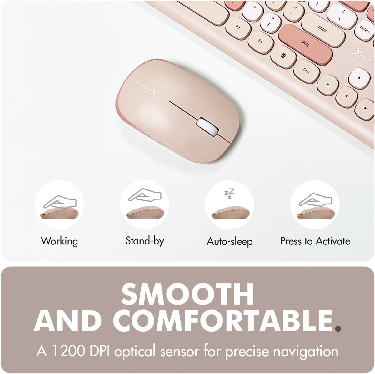 X9 Colorful Keyboard and Mouse Wireless - 2.4G Aesthetic Wireless Keyboard and Mouse Combo with Bubble Keys - Cute Typewriter Keyboard and Mouse for Computer PC Laptop Windows & Chrome (Brown)