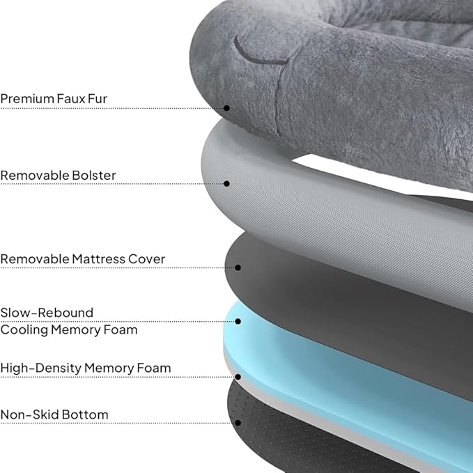 beeNbkks Cooling Human Dog Bed for Adult, All Season Summer Winter Giant Extra Large Human Size Pet Bed with Removable Cooling Pad, Dog Bed for Human with Storage Pocket Washable Cover Portable Handle