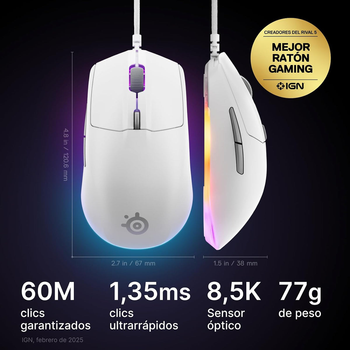 SteelSeries Rival 3 Gen 2 Gaming Mouse - White