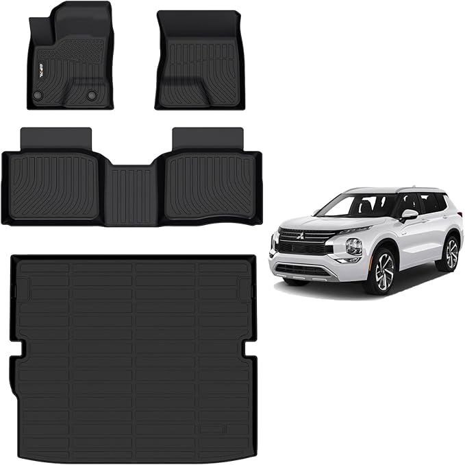 AIPOIL® Floor Mats & Cargo Liner Set for 2023-2024 2025 Mitsubishi Outlander PHEV (Not for Sport Models) 丨TPE All Weather Protection Anti-Slip Automotive Floor Liners丨Full Set Accessories, Black.