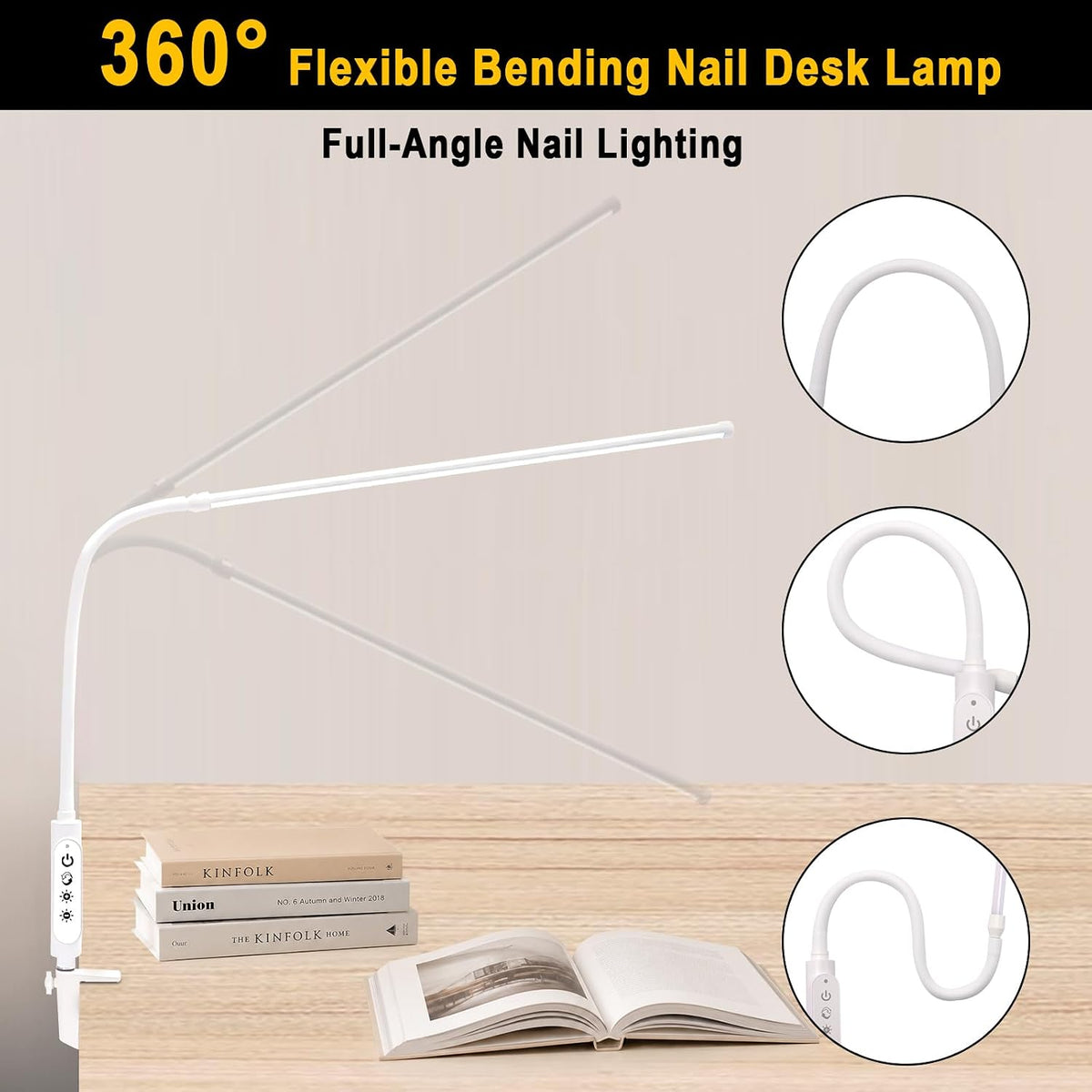 CGBE Nail Light for Desk, 23.6" Nail Desk Lamp with 360° Flexible Gooseneck