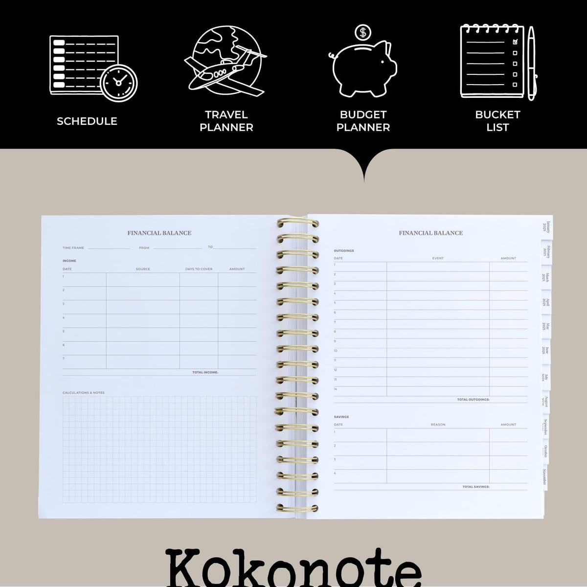 Kokonote Diary 2025 Dusty Pink | Desk Planner 8.3 x 9.8 inches - 21 x 25 cm | Diary Week To View, August 2024 - December 2025 | Stickers & Tabs