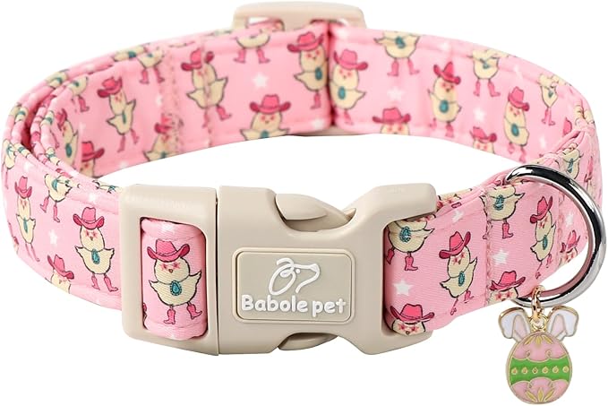 Easter Dog Collar for Large Dogs - Cowgirl Chick Easter Collars for Dogs, Pink Girl Dog Collar, Adjustable Spring Holiday Pet Collars with Quick Release Buckle L