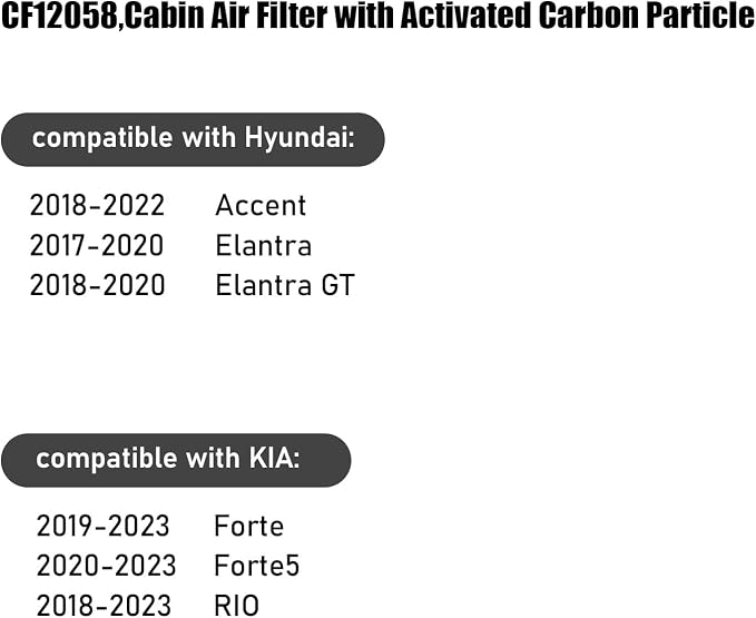 CF12058, Cabin Air Filter with activated carbon particle