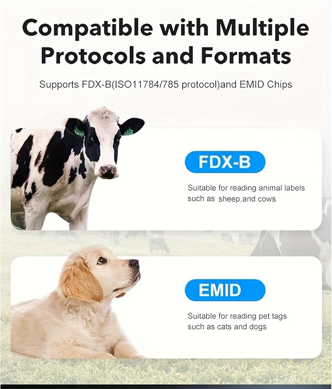 Pet Microchip Scanner, ISO11784/85/FDX-B/EMID Handheld Animal Micro Chip Reader 134.2KHz/125KHz Rechargeable Pet ID Scanner with 500 Data Storage for Dog/Cat/Pig/Animal (Black)