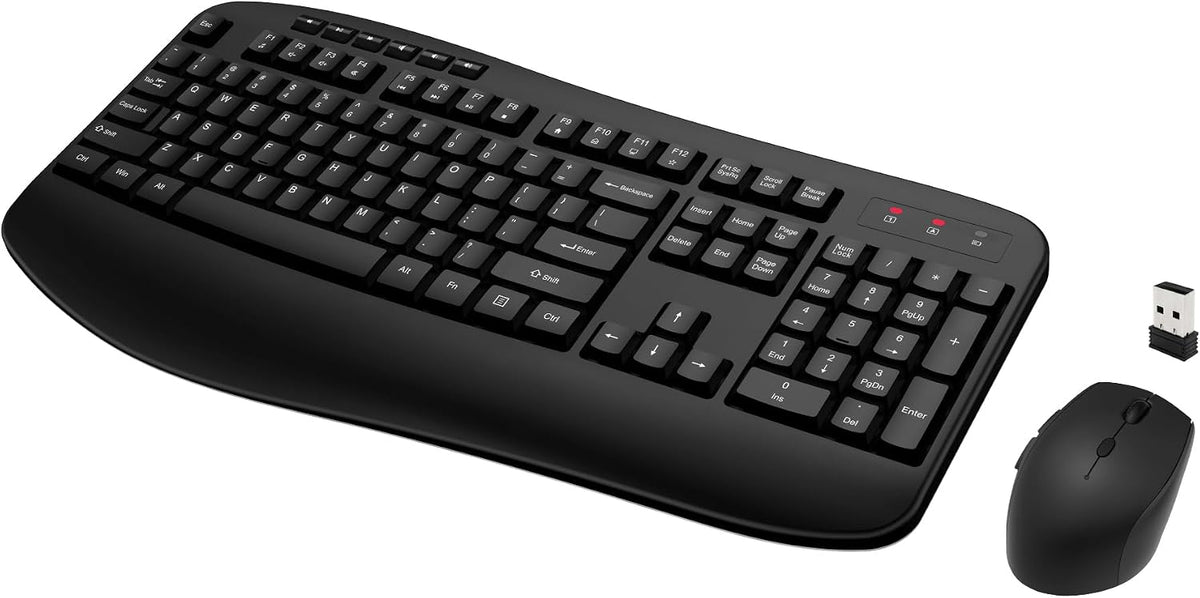 Wireless Keyboard and Mouse Combo, Full-Sized 2.4GHz Wireless Keyboard with Comfortable Palm Rest and Optical Wireless Mouse for Windows, Mac OS PC/Desktops/Computer/Laptops (Classic Black)