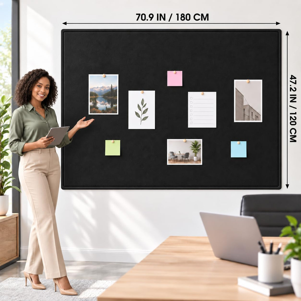 Felt Bulletin Board 71x47 inches, Black Pinboards for Wall Decor