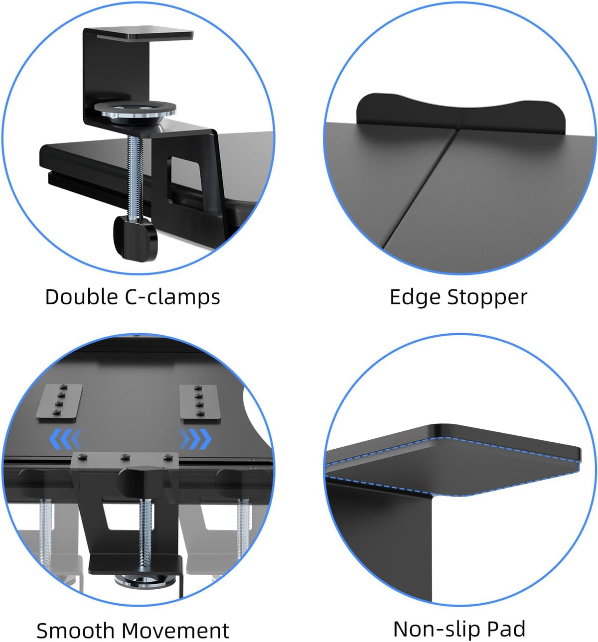 suptek Keyboard Tray Under Desk Pull Out with C Clamp Mount, Computer Keyboard & Mouse Tray, 25.6 (30 Including Clamps) x 11.8 inch Slide-Out Platform Computer Drawer for Typing, Black, DSF1