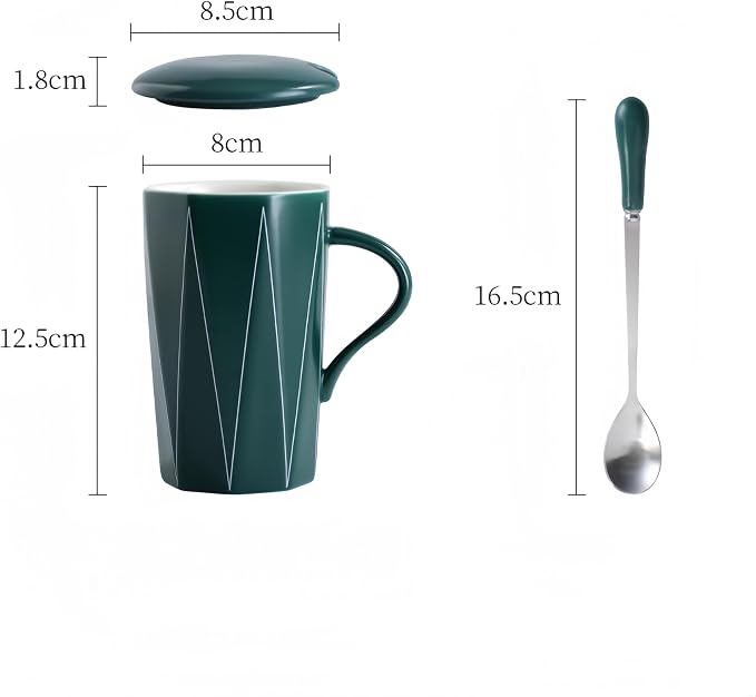 Ceramic Coffee Mug with Lid and Spoon, 13 oz Thick Heavy Coffee Cup