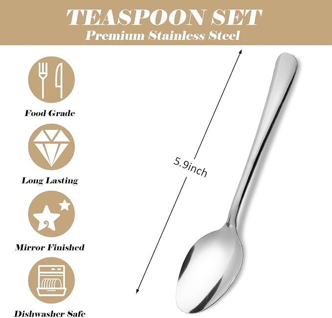 Windsor 96-Piece Set Stainless Steel Teaspoons, Tea Spoons | 5.9-Inch Food