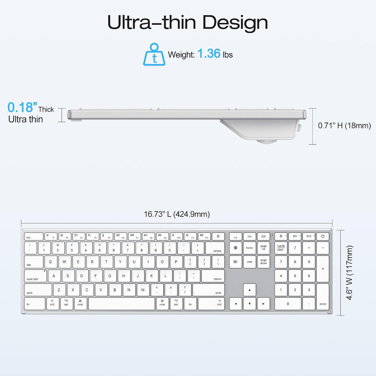 OMOTON 2.4G & Dual Bluetooth Wireless Keyboard for Mac, 7 Color Backlit