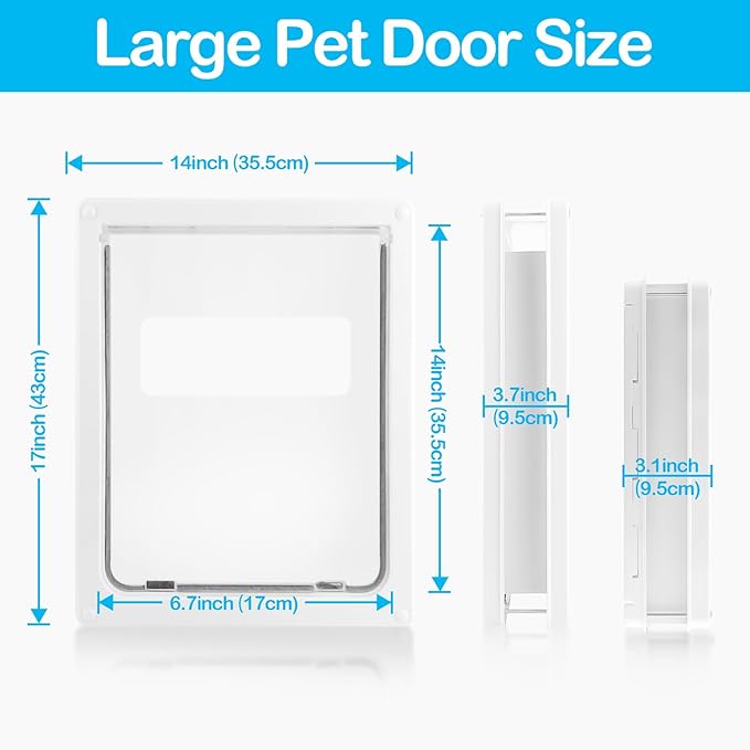 Dog Door for Interior and Exterior Doors, Upgrade Thicken Dog Doors for Large Dogs，Plastic Doggy Door and Cat Door with Security Cover and Magnetic Flap， Easy to Installation（Large, White）