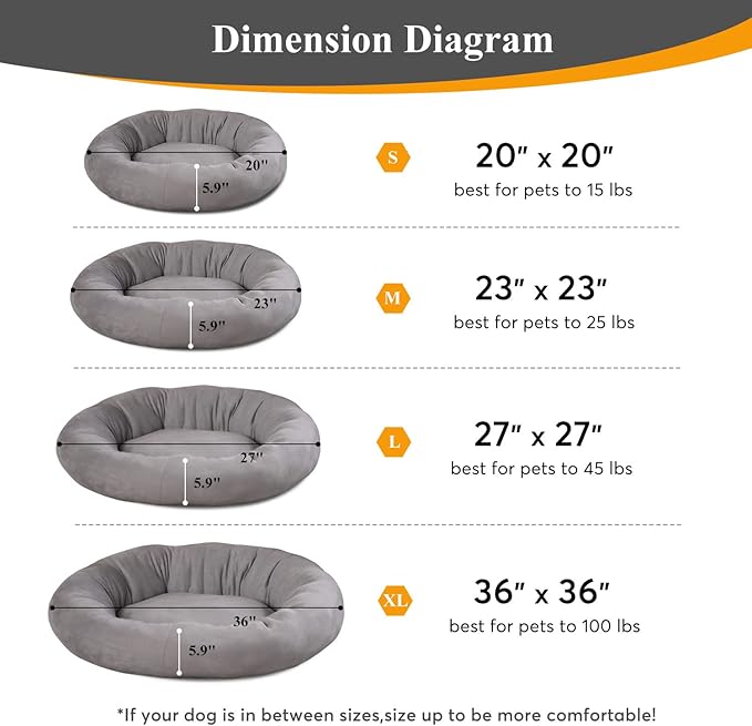 KASENTEX Dog Bed, Round Dog Beds for Medium/Large Dogs, Donut Dog Bed and Cat Bed Anti Slip & Machine Washable - Grey 27x27 Inches
