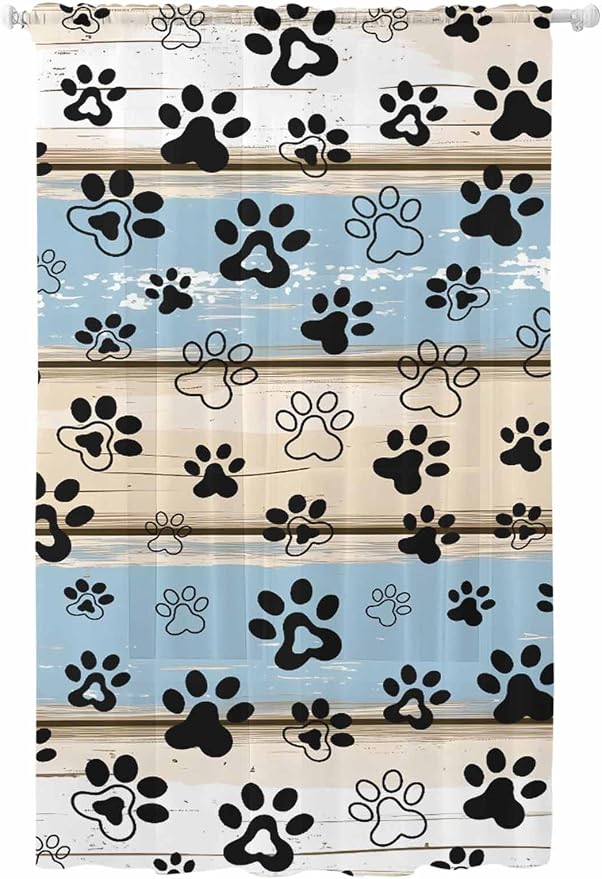 Sheer Curtains 96 Inches Long, Vintage Farmhouse Rustic Wooden Grain Privacy