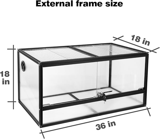 50 Gallon Bearded Dragon Tank, 36"x18"x18" (3x1.5x1.5 ft) Reptile Terrarium, Medium Reptile Enclosure with Aluminum Frame, Mesh Top, Lock Doors