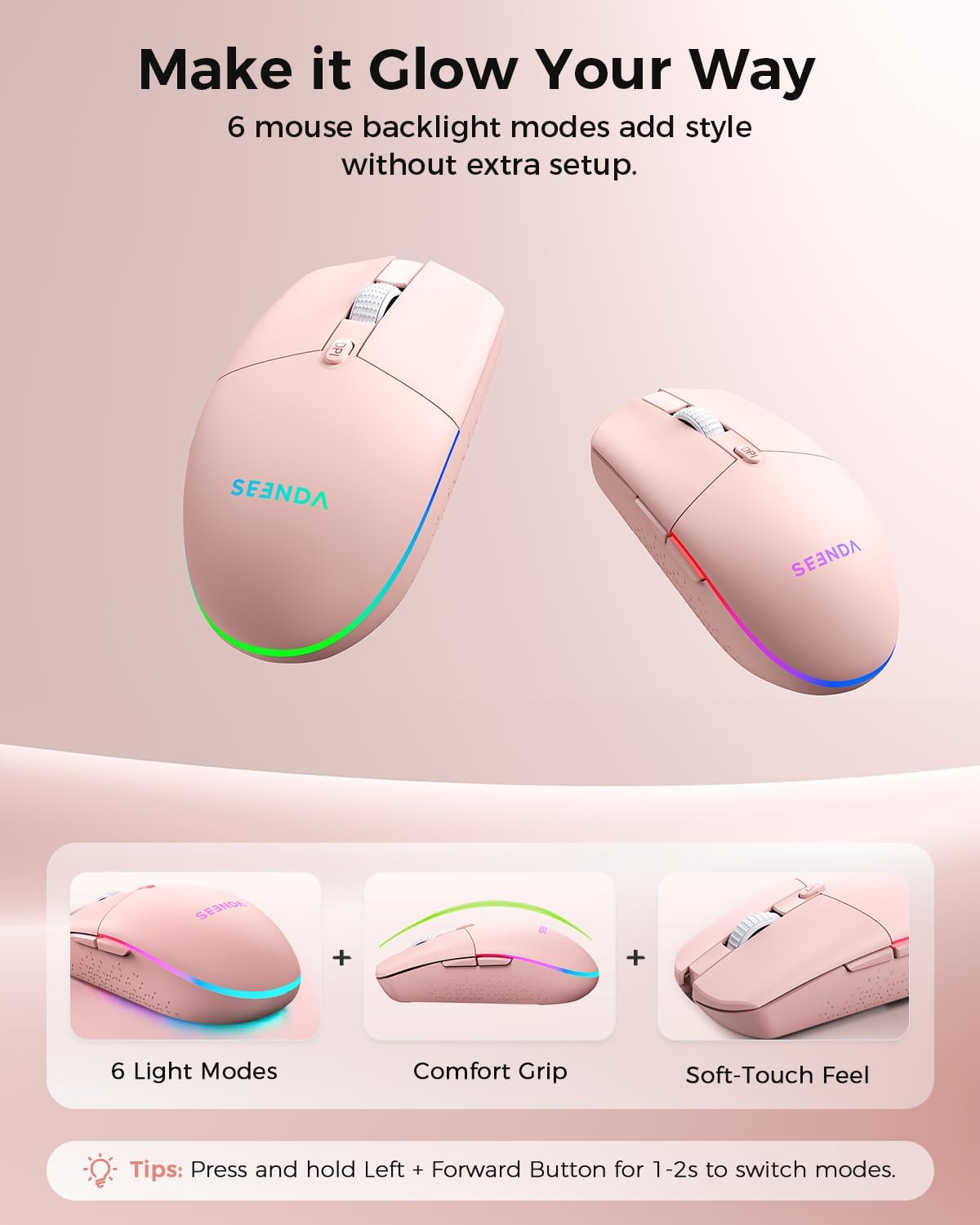 seenda Wireless Bluetooth Keyboard Mouse Combo, 12 Backlit Modes, Ergonomic