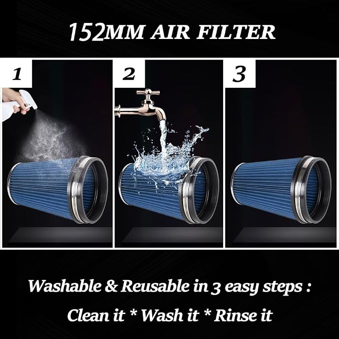 6" Inlet Cold Air Intake Filter Cone Replacement Performance Washable Clamp-On