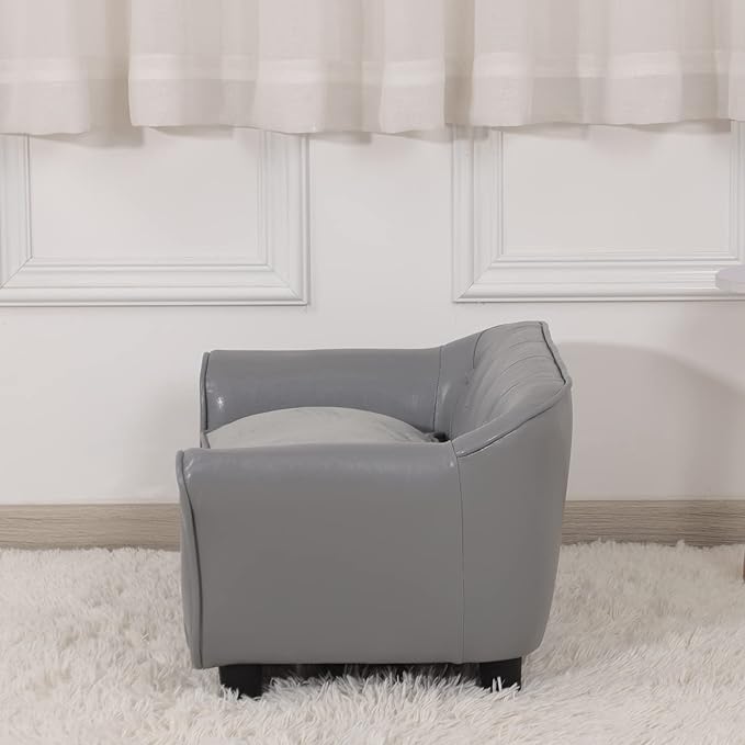 Dog Couch,Puppy Bed,Cat Sofa,Cat Couch,Pet Sofa,Dog Chair,Small Pet Bed,with Copper Nail and Wooden Frame, Leather Fabric and Cushion,for Small Animals Using (Grey)