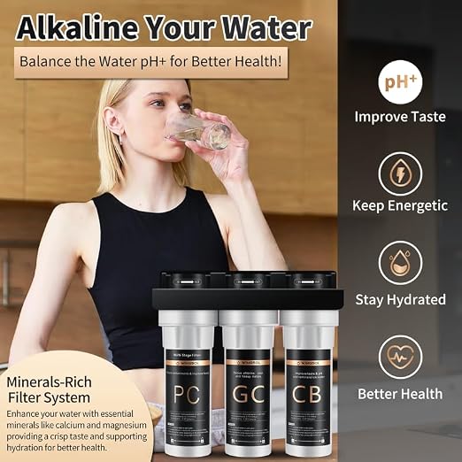 Under Sink Alkaline Water Filter, 9-Layer Water Filter System Reduces Heavy
