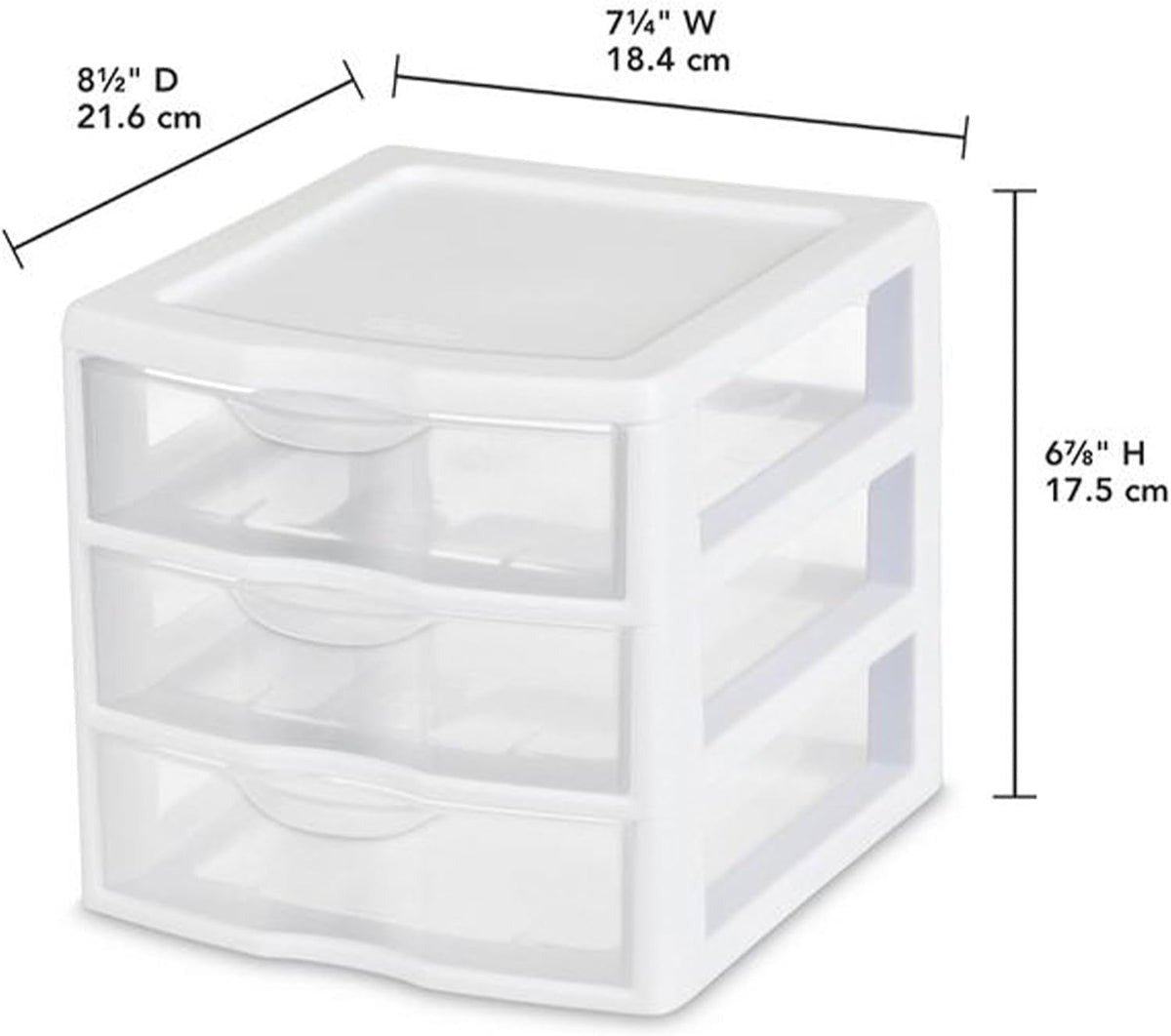 Sterilite Clearview Plastic Multipurpose Small 3 Drawer Desktop Storage Organization Unit for Home, Classrooms, or Office Spaces, White, (Pack of 6)