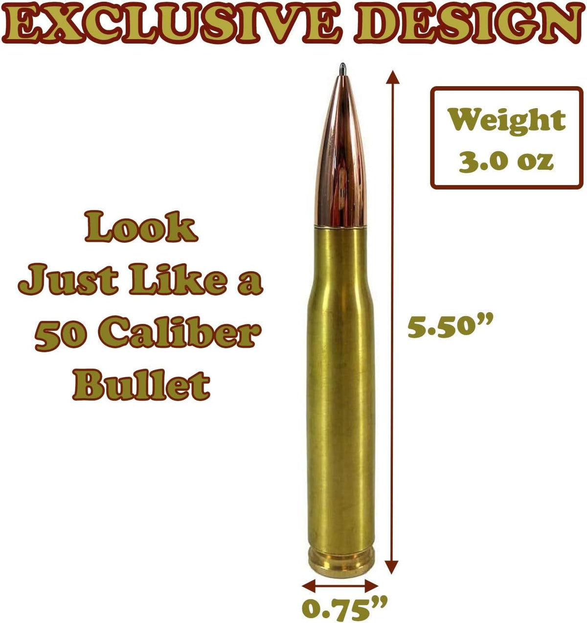 50 Caliber Bullet Twist Tactical Pen, Gold Plated, Realistic Refillable 50 Cal Bullet Pen for Hunters, Military, & Outdoor Enthusiasts, Ideal Gift for Father's Day, Birthday, Christmas
