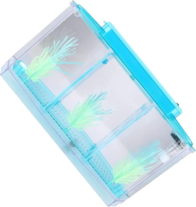 Yctze LED Acrylic Aquarium Breeding Box and Kit - Ideal for Betta Fish, Dual and Mini Aquarium Environment (Blue)