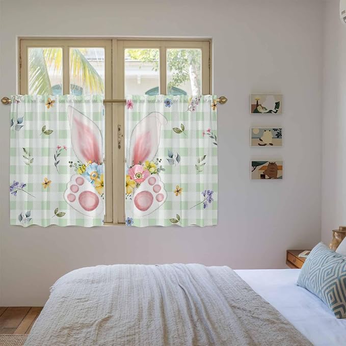 Easter Kitchen Tier Curtains 45 Inch Long 2 Panel Set, Rod Pocket Short Window