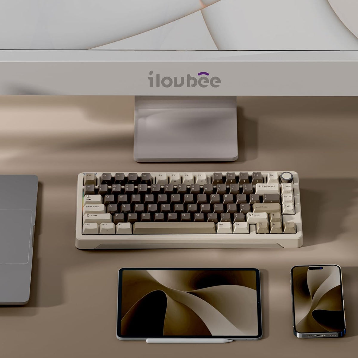 iLovBee B75 Wireless Mechanical Keyboard with Knob, Linear Switch, Mocha