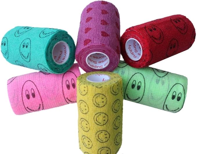 Prairie Horse Supply 3 Inch Vet Wrap Tape Bulk (Assorted Patterns) (Pack of 12) Self Adhesive Adherent Adhering Flex Bandage Grip Roll Dog Cat