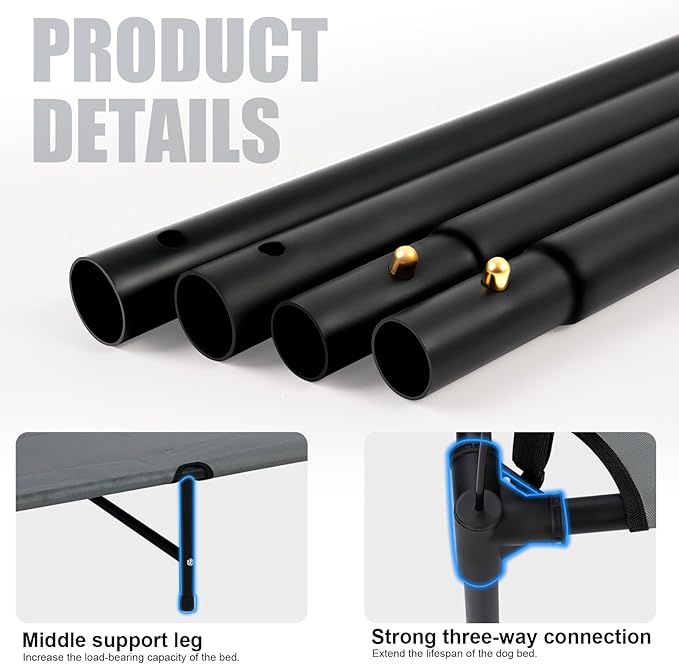 48'' Outdoor Elevated Dog Bed with Canopy, Raised Dogs Bed with Six Support Feet, Breathable Cooling Dog Cot Beds Medium Large Size Dogs, Outdoor Pet Hammock Beds, Pet Beds with 4 Ice Pack(X-Large)