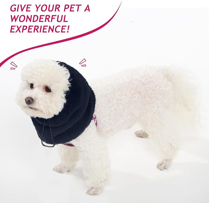 Dog Ear Muffs Noise Protection - Soft Calming Hood for Anxiety Relief, Fireworks, Thunder, Grooming & Vet Visits - Elastic Band & Comfortable Neck Warmer for Travel (Navy, Medium)