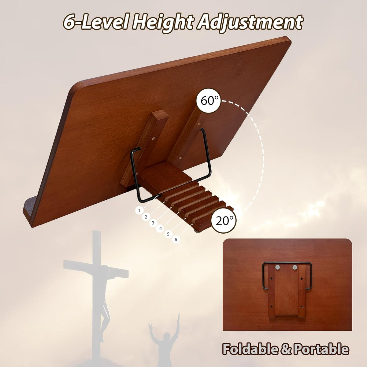 Large Bible Stand Holder, Christian Gifts for Women Men Faith, Spiritual Gifts Decor - Adjustable Bamboo Wooden Book Stand for Reading Hands Free, Cookbook Stand with Sturdy Page Clips