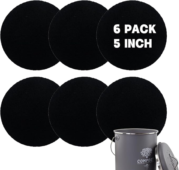 6 Pack Charcoal Filters for Compost Bin Bucket, 5 Inch Round Activated Carbon