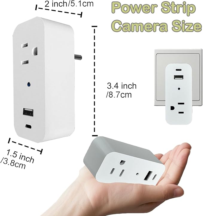 Wireless Plug 1080p Camera Smart Power Strip Support App Remote & Local Storage Suitable for Pet Monitor Built-in 32G Memory Card (No Audio)