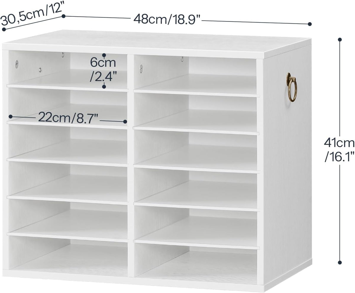 HOOBRO Literature Organizers, 12 Compartments Office Mailbox with Adjustable Shelves, Wood Countertop Literature Sorter for Office, Home, Classroom, Mailrooms Organization White WT12WF01