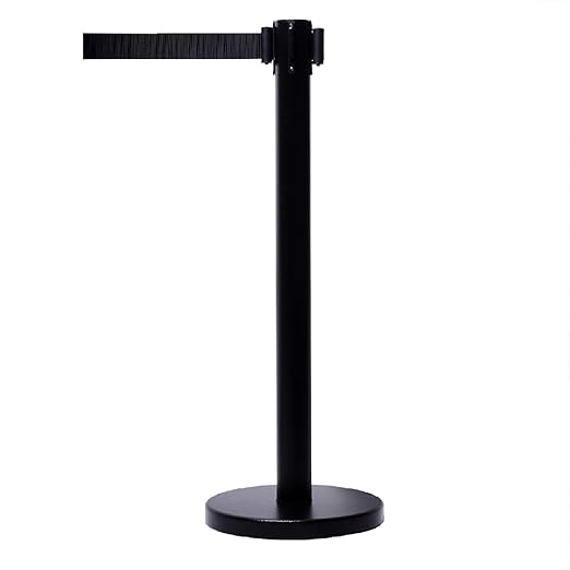 VIP Crowd Control Retractable Belt Stanchion Queue Safety Barrier Set, 36" Ht, 78" Black Belt + Wall Bracket (6 Posts+WBracket)