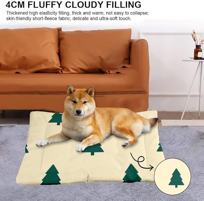 Festive Tree Print Pet Bed Non Slip Plush Dog Bed Travel Pet Portable Non- Slip Bottom Dog Room Furniture Multi- Scenario Mat Gift Printed Dogs Beds 36× 24 Inch