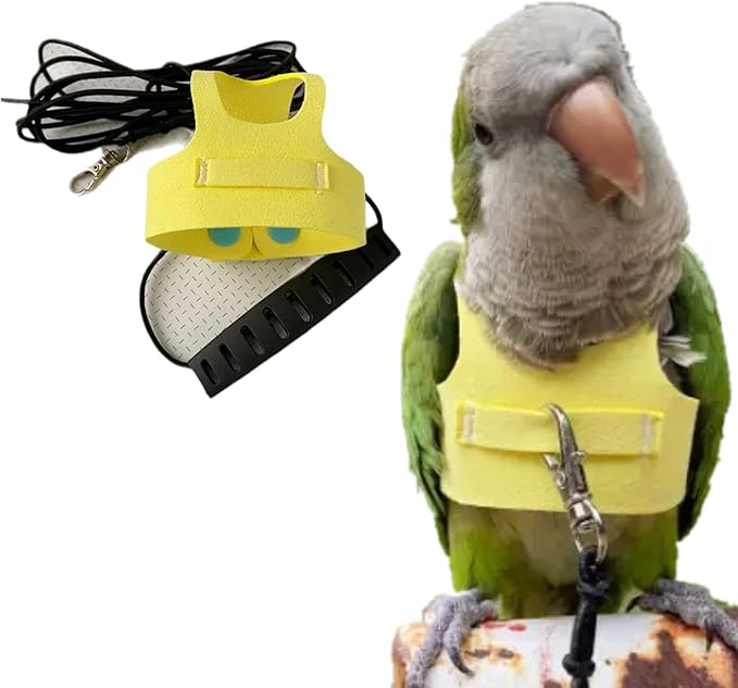 Bird Flight Harness Vest, Parrot Flight Suit with Leash for Parakeets Cockatiels Conures Budgies, Bird Flying Clothes with Rope and Handle for Outdoor Activities Training (L, Yellow)