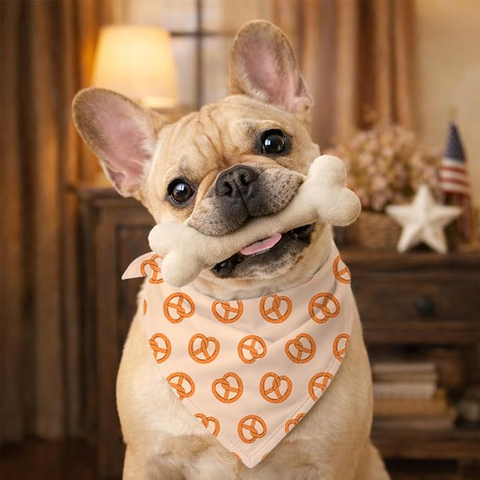 Pretzel Pattern Dog Bandana, Cute Food Themed Pet Kerchief, Pretzel Print Adjustable Triangle Dogs Scarf, Funny Comfortable Dog Bandana for Small Medium Dogs