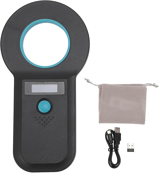 Acouto Pet Chip Scanner for Dogs and Cats - USB Microchip Reader with 15 Digits Recognition and 128 Data Storage, Compact & Portable Device (Black)